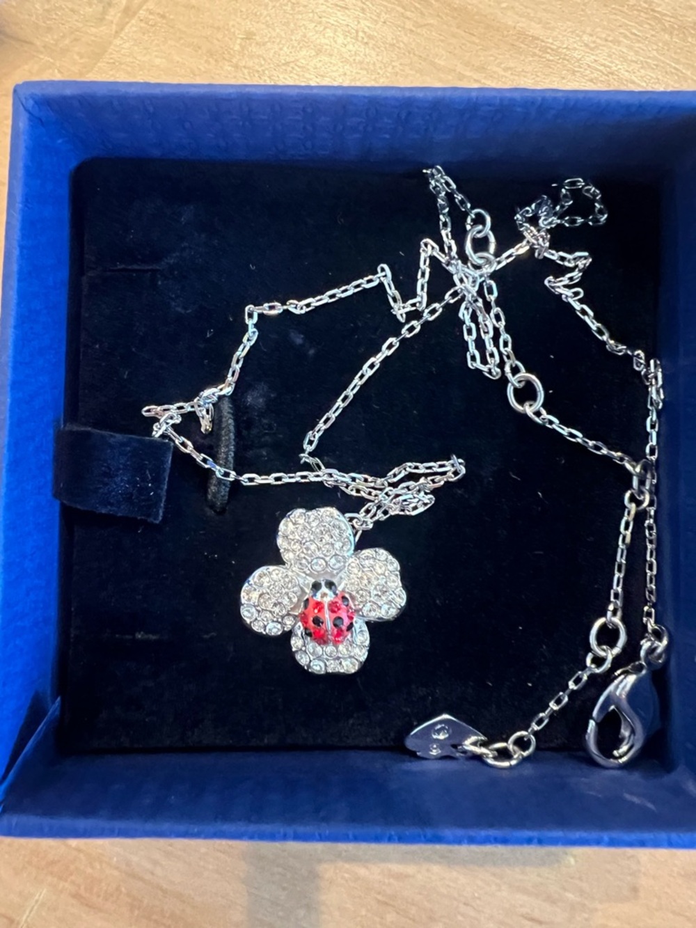 Swarovski Crystal Ladybug Flower Clover Necklace Silver Red RARE Discontinued